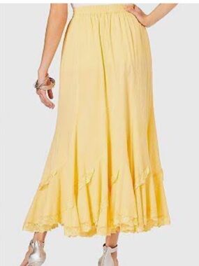 Denim 24/7 Soft Yellow Tiered Maxi Skirt